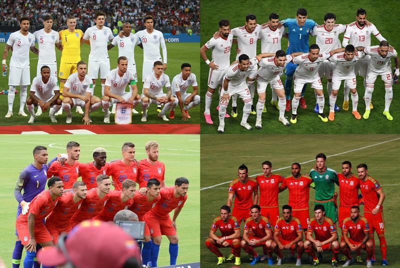 Sele��es da Inglaterra, Ir� (Ir�o), Estados Unidos e Pa�s de Gales. As sele��es do Grupo B da Primeira Fase da Copa do Mundo de Futebol de 2022 no Catar (Qatar) - Fotos: Anton Zaitsev, Mehdi Zare, Hayden Schiff e George M. Groutas