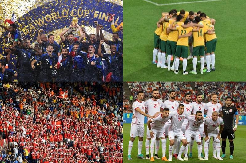 Sele��es da Fran�a, Austr�lia, Dinamarca e Tun�sia. As sele��es do Grupo D da Primeira Fase da Copa do Mundo de Futebol de 2022 no Catar (Qatar) - Fotos: RPPIO, Tourism Victoria, Dmitrij Nejmyrok e Catherine Laut