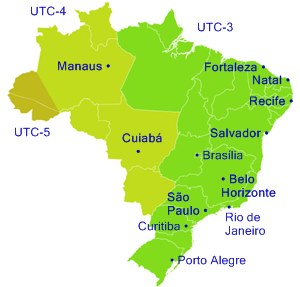 Fusos horários das cidades sede durante o período da Copa do Mundo de 2014