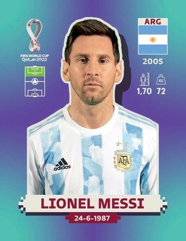 Figurinha de Lionel Messi - Jogador da Sele��o Argentina na Copa do Mundo de Futebol de 2022 no Catar (Qatar) - Foto: Panini/Divulga��o