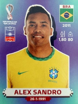 Figurinha de Alex Sandro - Jogador da Sele��o Brasileira na Copa do Mundo de Futebol de 2022 no Catar (Qatar) - Foto: Panini/Divulga��o