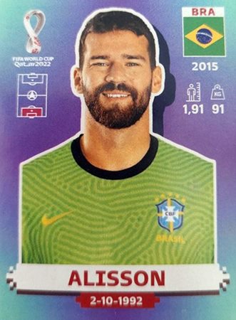 Figurinha de Alisson - Jogador da Sele��o Brasileira na Copa do Mundo de Futebol de 2022 no Catar (Qatar) - Foto: Panini/Divulga��o