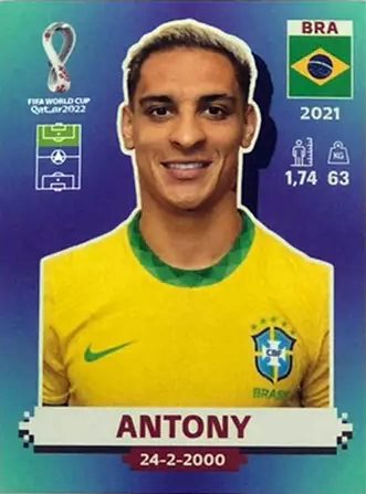 Figurinha de Antony - Jogador da Sele��o Brasileira na Copa do Mundo de Futebol de 2022 no Catar (Qatar) - Foto: Panini/Divulga��o
