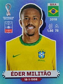 Figurinha de �der Milit�o - Jogador da Sele��o Brasileira na Copa do Mundo de Futebol de 2022 no Catar (Qatar) - Foto: Panini/Divulga��o
