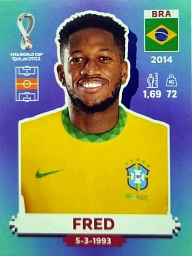 Figurinha de Fred - Jogador da Sele��o Brasileira na Copa do Mundo de Futebol de 2022 no Catar (Qatar) - Foto: Panini/Divulga��o