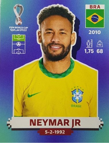 Figurinha de Neymar - Jogador da Seleção Brasileira na Copa do Mundo de Futebol de 2022 no Catar (Qatar) - Foto: Panini/Divulgação