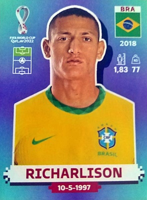 Figurinha de Richarlison - Jogador da Sele��o Brasileira na Copa do Mundo de Futebol de 2022 no Catar (Qatar) - Foto: Panini/Divulga��o