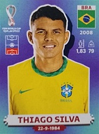 Figurinha de Thiago Silva - Jogador da Sele��o Brasileira na Copa do Mundo de Futebol de 2022 no Catar (Qatar) - Foto: Panini/Divulga��o