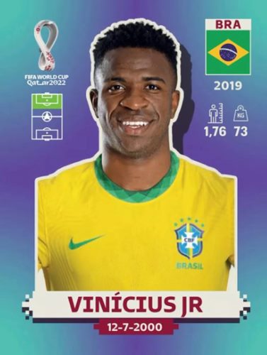 Figurinha de Vin�cius J�nior - Jogador da Sele��o Brasileira na Copa do Mundo de Futebol de 2022 no Catar (Qatar) - Foto: Panini/Divulga��o