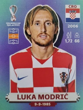 Figurinha de Luka Modric - Jogador da Seleção Croata na Copa do Mundo de Futebol de 2022 no Catar (Qatar) - Foto: Panini/Divulgação