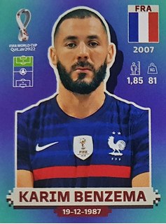 Figurinha de Karim Benzema - Jogador da Sele��o Francesa na Copa do Mundo de Futebol de 2022 no Catar (Qatar) - Foto: Panini/Divulga��o