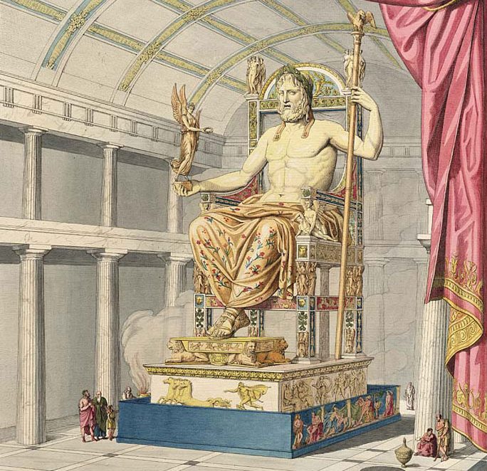 A Estátua de Zeus em Olímpia, erguida no Templo de Zeus, era uma das Sete Maravilhas do Mundo Antigo.